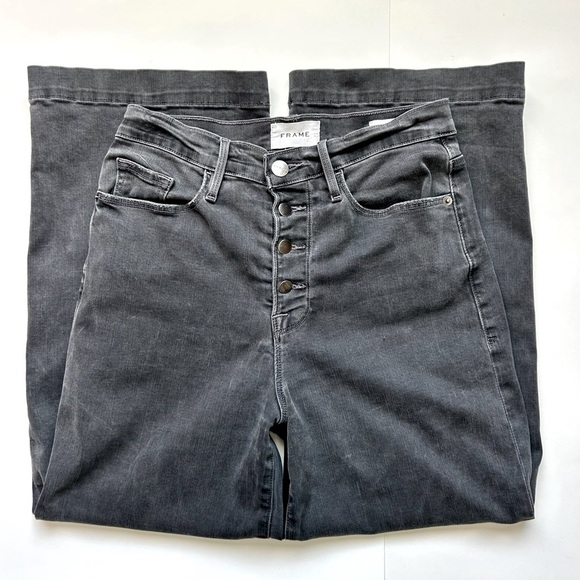Frame Denim Ali Wide Leg Jeans High Rise Noise Charcoal Gray Exposed Buttons 28 - Picture 8 of 10